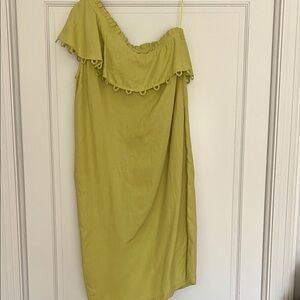 Apiece Apart One Shoulder Ruffle Dress in Olive Green